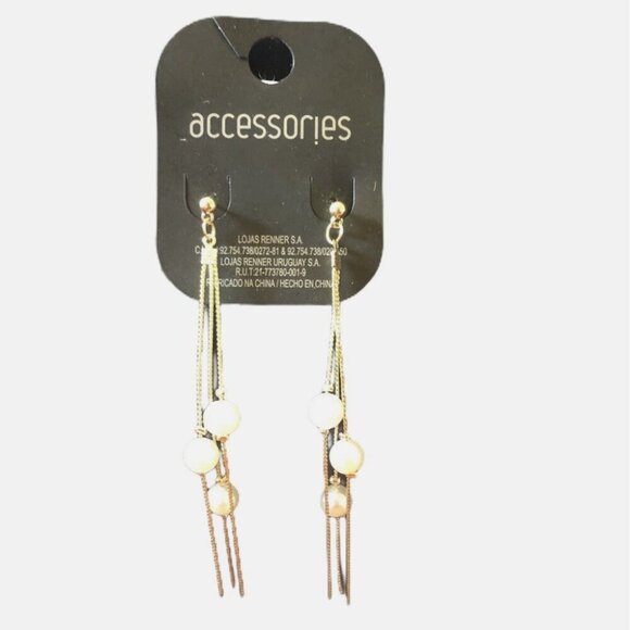 Gold Tone Dangling Earrings With Faux Pearls - Picture 1 of 4